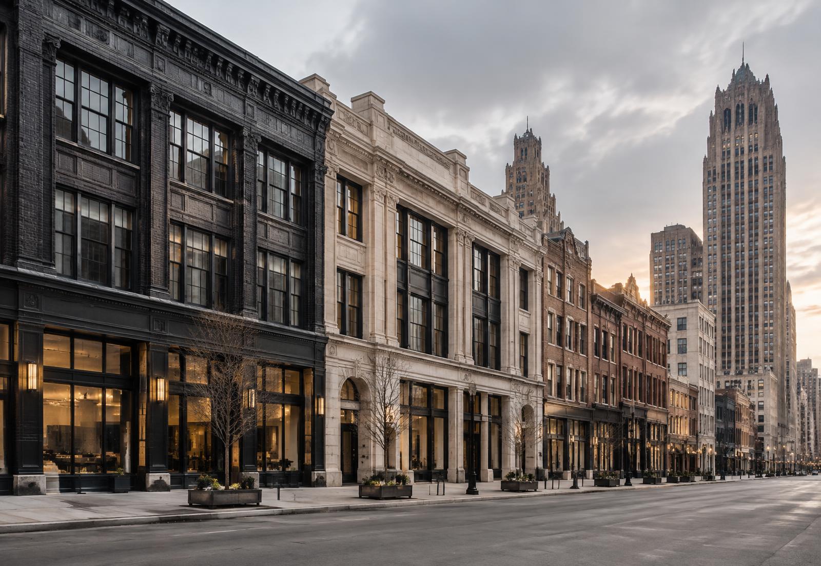 Historic commercial architecture in downtown Detroit